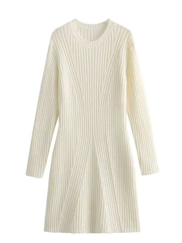 Trendix Knit Rib Slim Long Sleeve Solid Elegant Mini Sweater Dress - Image 5