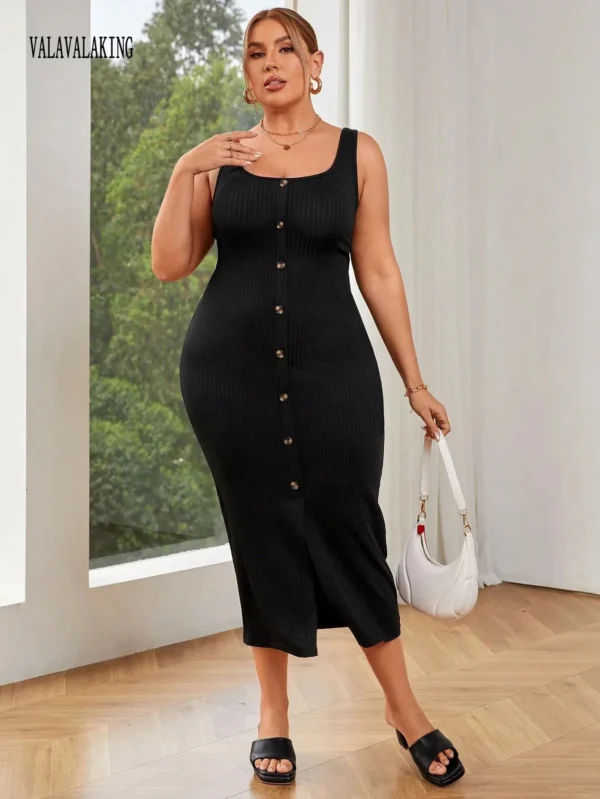 Sweater Dress Sexy Black Plus Size Sleeveless Midi - Image 2