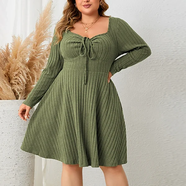 Plus Size Women Knitted Sweater Dress Lace Up Casual Party Dress - Image 4