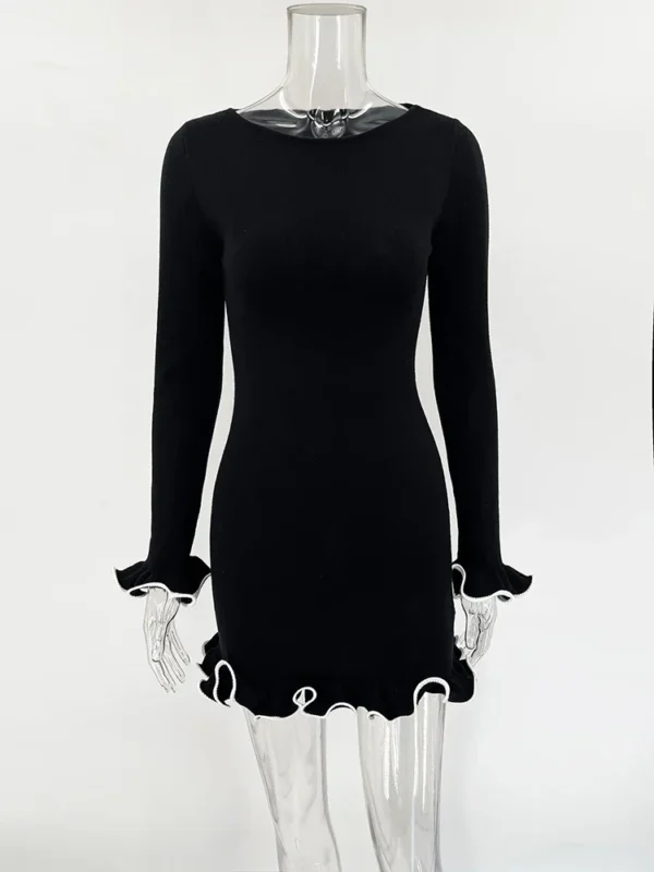 Sweater Dress – Women's Slim Contrast Mini Dress - Image 4