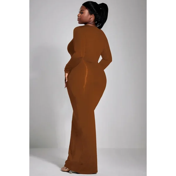 Plus Size Casual Black Knitted Maxi Dress Long Sleeve Slim Fit Dress - Image 5
