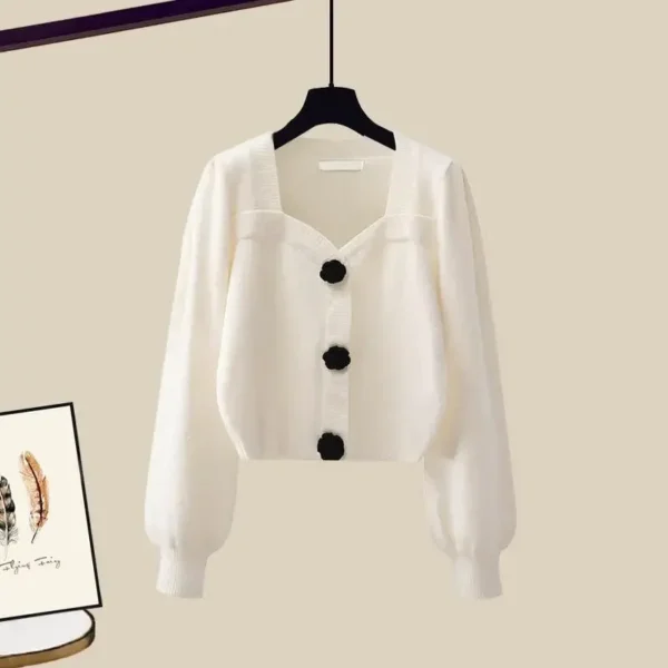 Fashion Spring Knitting Dresses Set With Cardigan For Women - Black - Image 4