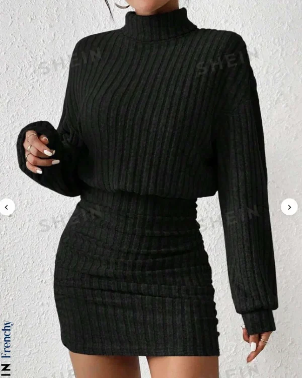 Sweater Dress: High Neck, Loose Fit Long Sleeve - Image 5