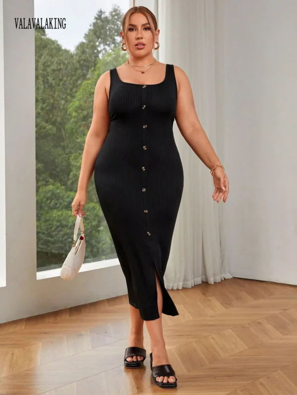 Sweater Dress Sexy Black Plus Size Sleeveless Midi - Image 4