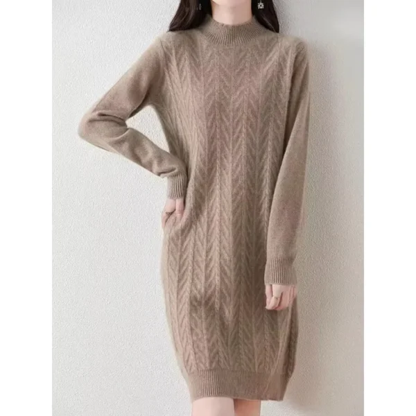 Sweater Dress Wool Loose Knee-Length Long Sleeve
