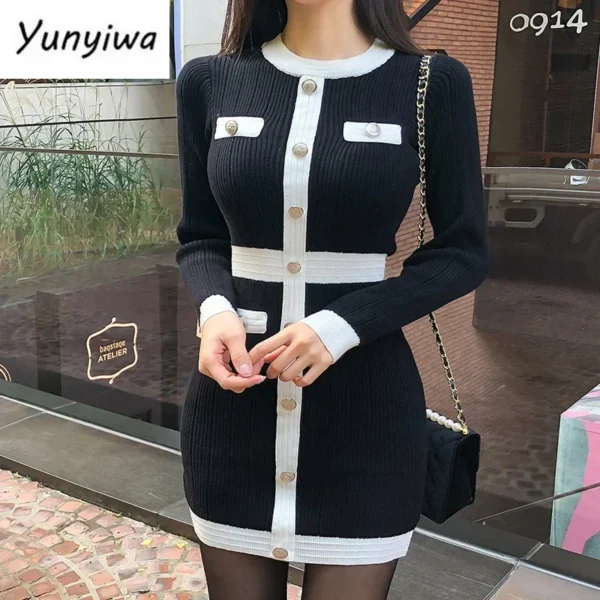 Sweater Dress Bodycon Long Sleeve Mini Elegant - Image 2