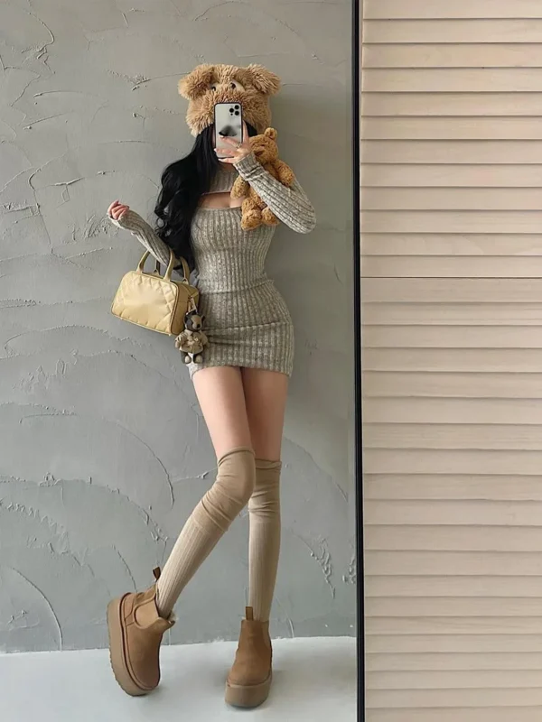 Sweater Dress: Sexy Hollow Zipper Knit - Image 3
