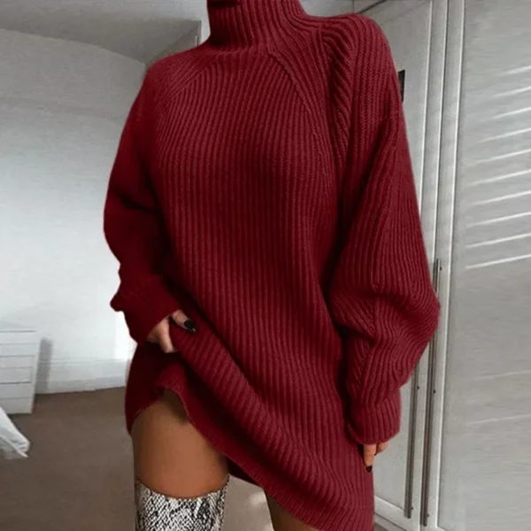 Sweater Dress: Loose Turtleneck Pullover - Image 3