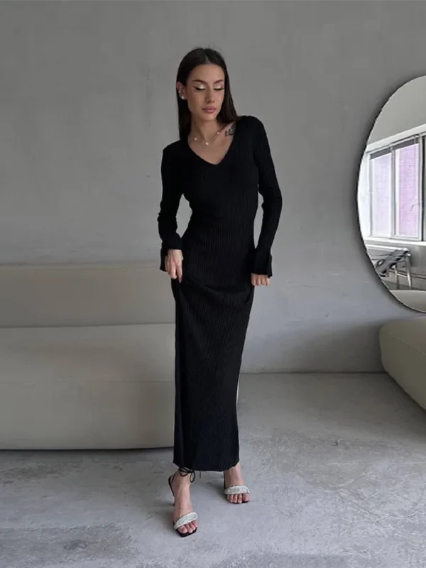 Sweater Dress Slim-Fit Flare Sleeve Women Winter - Image 3