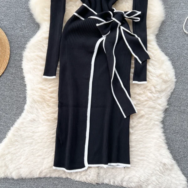 Sweater Dress - Slim Lace-Up Knitted Elegant Style - Image 5
