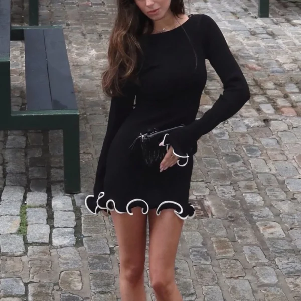 Talenza Knitted Contrast Slim Fit Autumn Mini Sweater Dress - Image 2