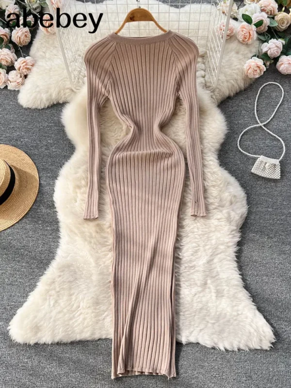 Autumn Sweater Dress Women Slim Fit O-Neck - Image 4