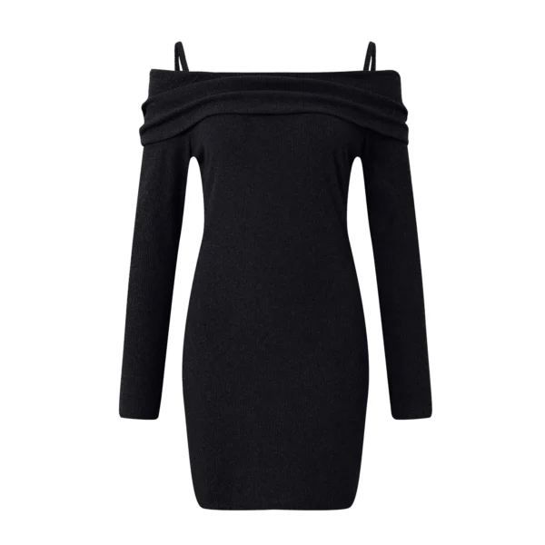 Sweater Dress Long Sleeve Mini Black Grey - Image 4