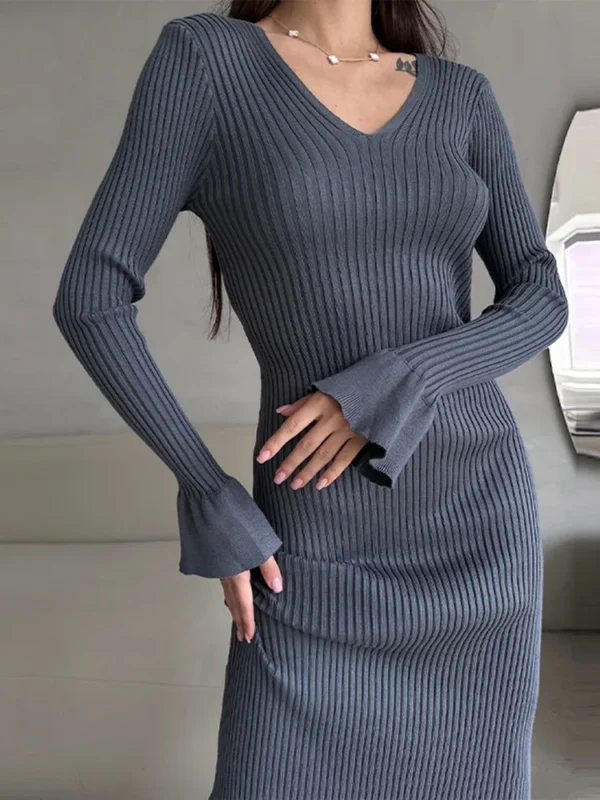 Sweater Dress Slim-Fit Flare Sleeve Women Winter - Image 6
