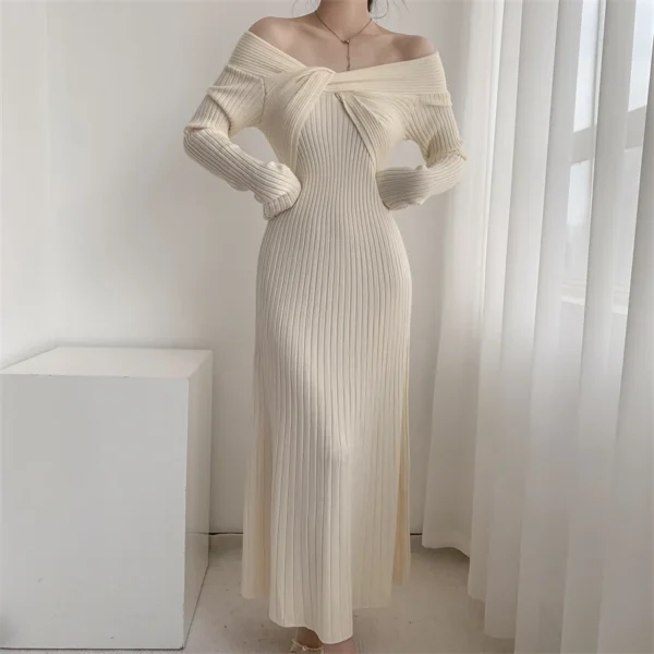 Sweater Dress: Off-Shoulder, Long Sleeve, Slim Fit