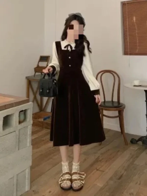 Sweater Dress A-Line Patchwork Long Sleeve Elegant - Image 6