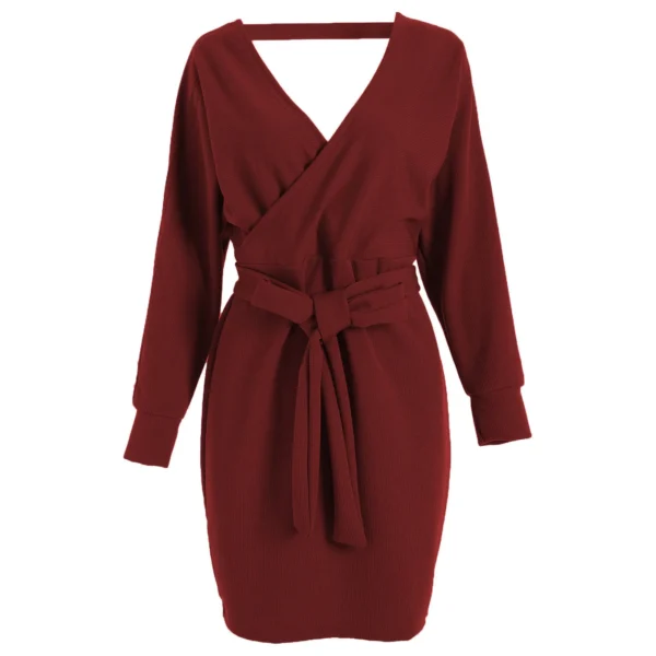 Sweater Dress - Batwing Sleeve One Shoulder Belted - Image 3