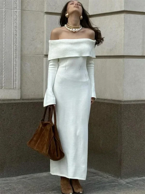 Sweater Dress: Ribbed Off-Shoulder High Waist Dress