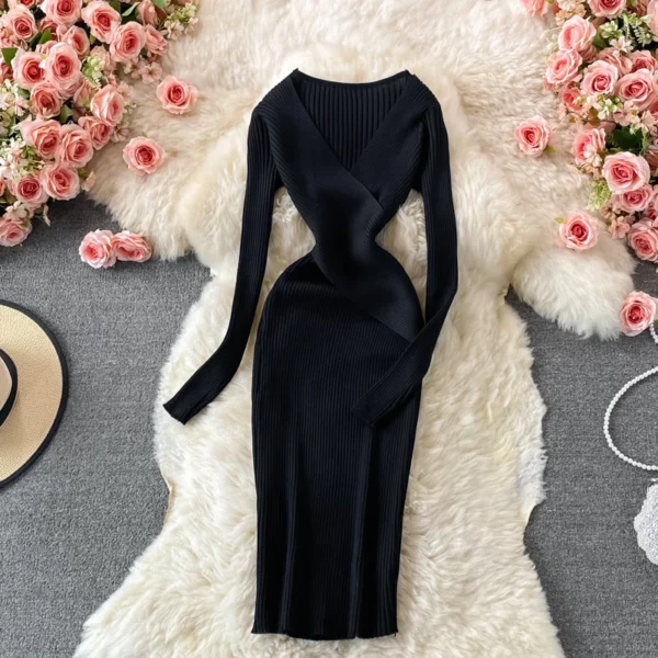 Sweater Dress – Women's Slim Fit Long Sleeve Bodycon - Image 4