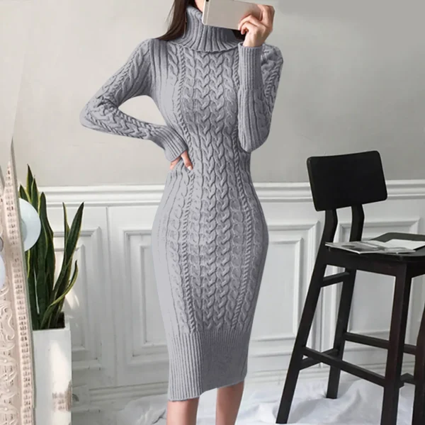 Women's Sweater Dress Turtleneck Slim Fit - Image 4