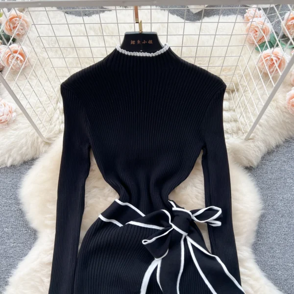 Sweater Dress - Slim Lace-Up Knitted Elegant Style - Image 6