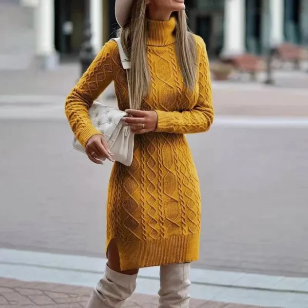 Sweater Dress: High Neck Long Sleeve Wrap Skirt - Image 4