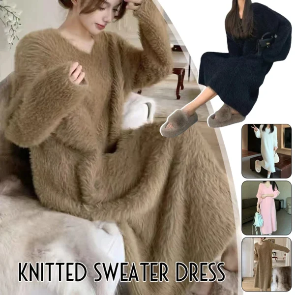 Sweater Dress V-Neck Full Sleeve Casual Warm Women