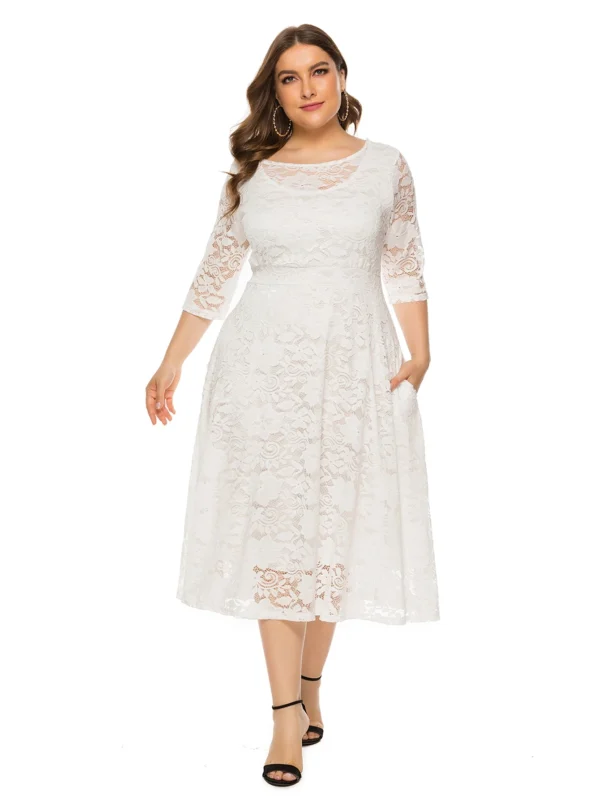 Sweater Dress Plus Size Lace Semi Sheer Midi - Image 4
