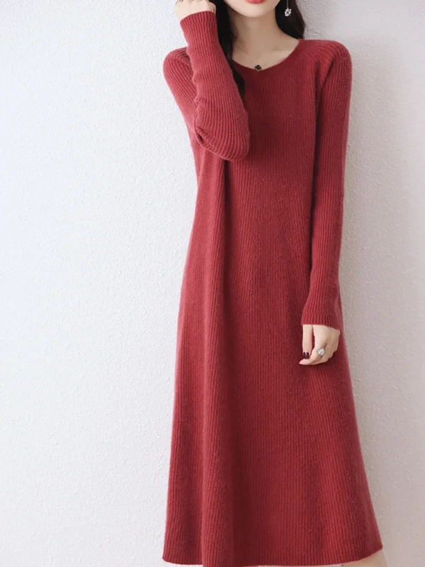 Sweater Dress: 100% Wool Slim Fit Long Sleeve - Image 5