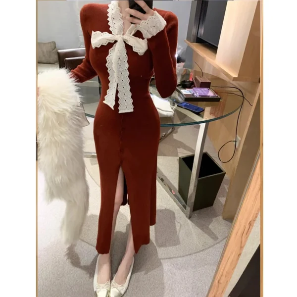 YuooMuoo Knitted Maxi Sweater Dress with Bow - Image 3