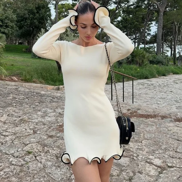 Talenza Knitted Contrast Slim Fit Autumn Mini Sweater Dress - Image 5