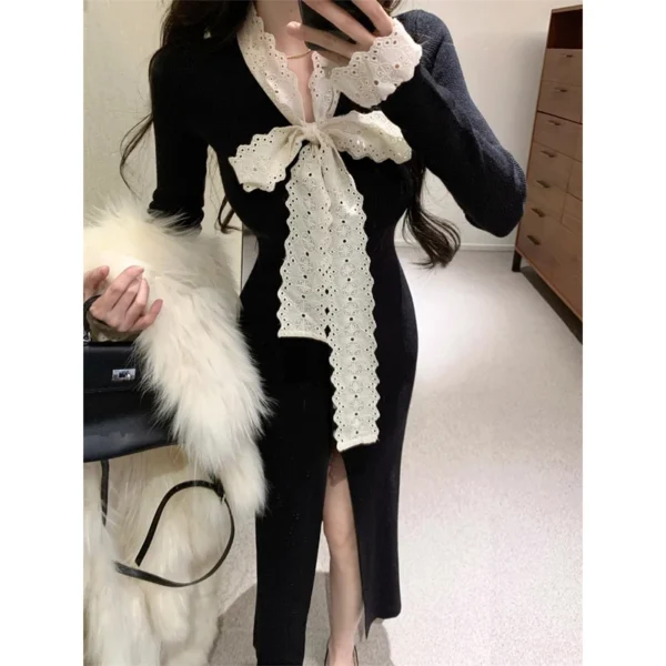 YuooMuoo Knitted Maxi Sweater Dress with Bow - Image 5