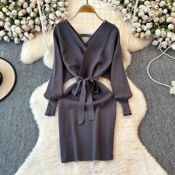 Sweater Dress - Chic Batwing Sleeve Bodycon - Image 6