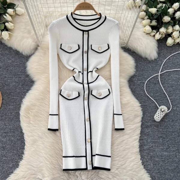 YuooMuoo Women Dress 2025 O-neck Knitted Sweater Bodycon Mini - Image 3