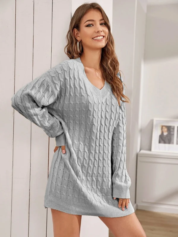 V-Neck Sweater Dress for Women Solid - Image 5