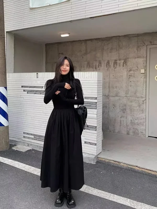 Sweater Dress Black Slim Fit Elegant Long Dress - Image 4