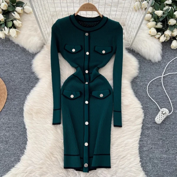 YuooMuoo Women Dress 2025 O-neck Knitted Sweater Bodycon Mini - Image 4