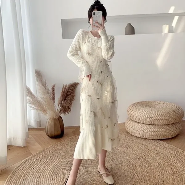 Slim Knit Sweater Dress: Korean Spaghetti Strap - Image 3