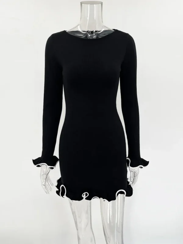 Sweater Dress Ruffled High Waist Slim Mini Party - Image 6