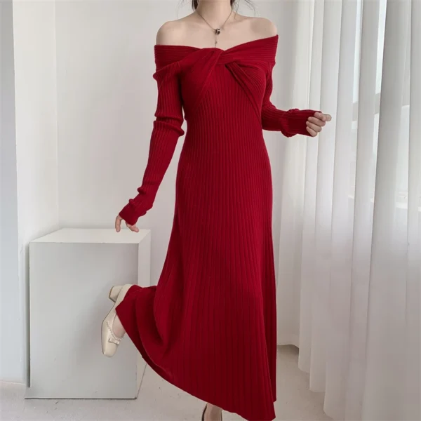 Sweater Dress: Off-Shoulder, Long Sleeve, Slim Fit - Image 6
