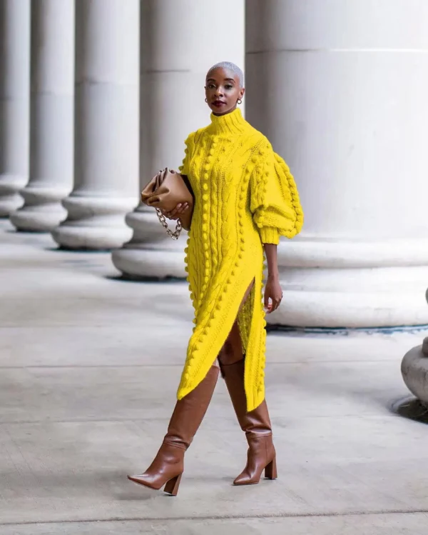 Sweater Dress: Sexy High Split Winter Dress - Image 5