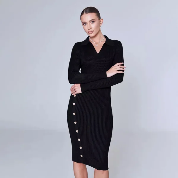 Sweater Dress: Elegant Polo Collar Bag Skirt Design - Image 2