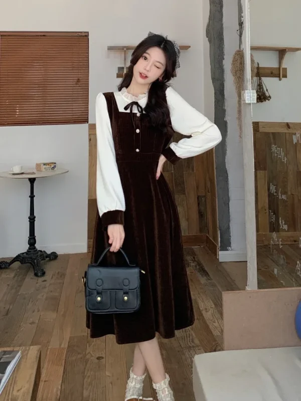 Sweater Dress A-Line Patchwork Long Sleeve Elegant - Image 4