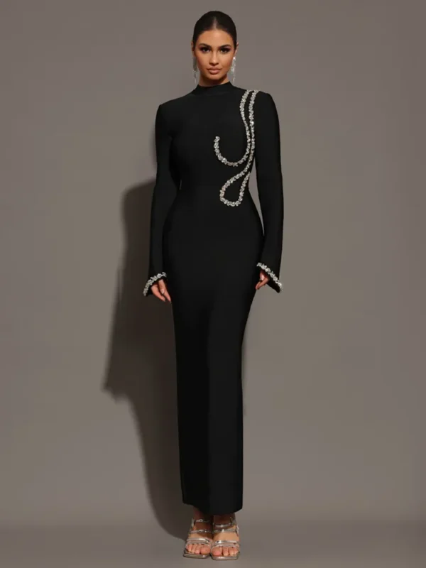 Sweater Dress Long Sleeve Black Elegant Bodycon Knitted - Image 4