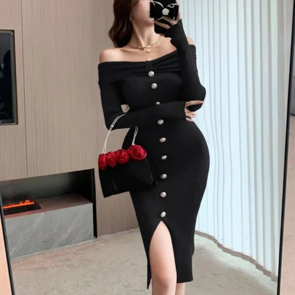 Sweater Dress: Off-Shoulder Bodycon Party Dress - Image 2