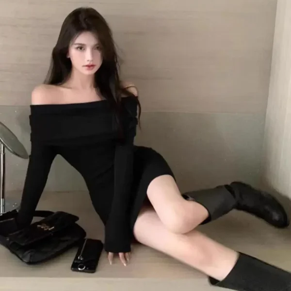 Sweater Dress Off Shoulder Long Sleeve Slim Fit Women - Image 6