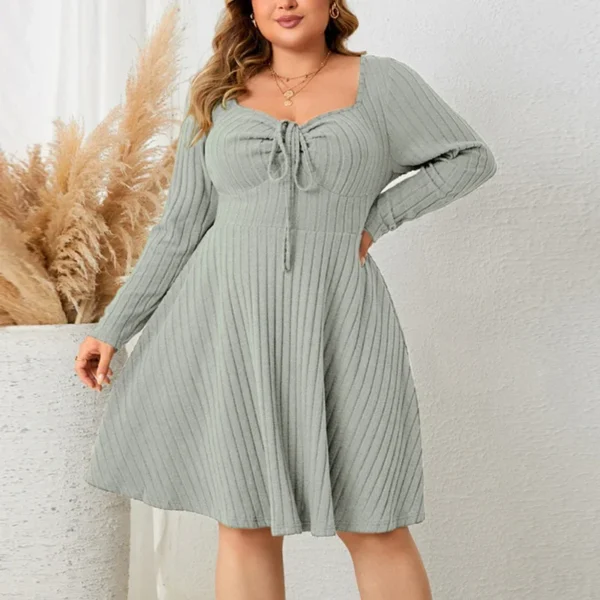 Plus Size Women Knitted Sweater Dress Lace Up Casual Party Dress - Image 5