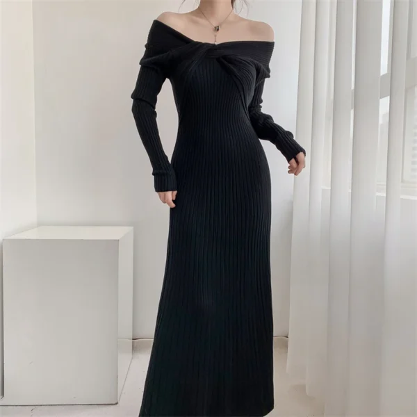 Sweater Dress: Off-Shoulder, Long Sleeve, Slim Fit - Image 2