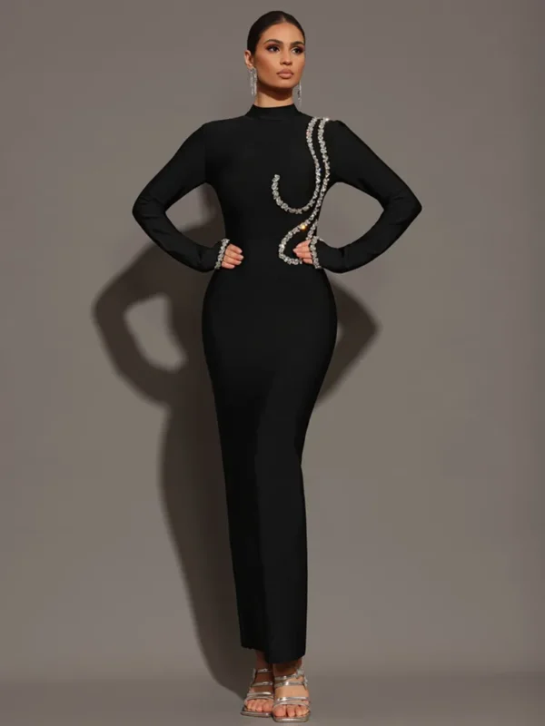 Sweater Dress Long Sleeve Black Elegant Bodycon Knitted