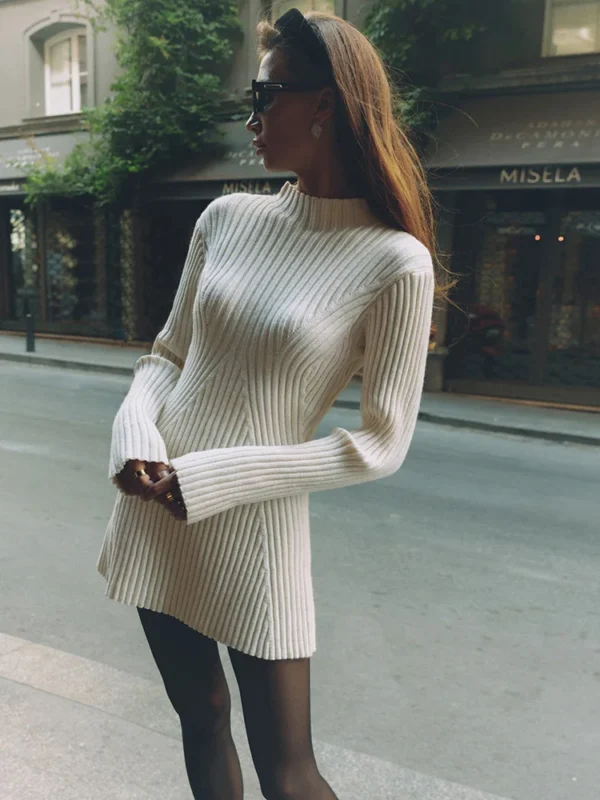 Sweater Dress: Ribbed Knit, Slim Fit Long Sleeve - Image 5